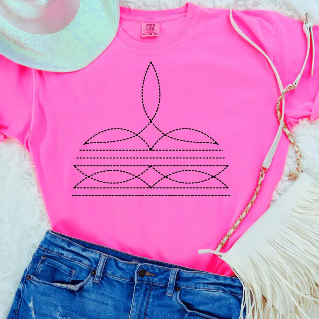 Online Exclusive | Boot Stitch Printed Short Sleeve Graphic Tee in Neon Pink