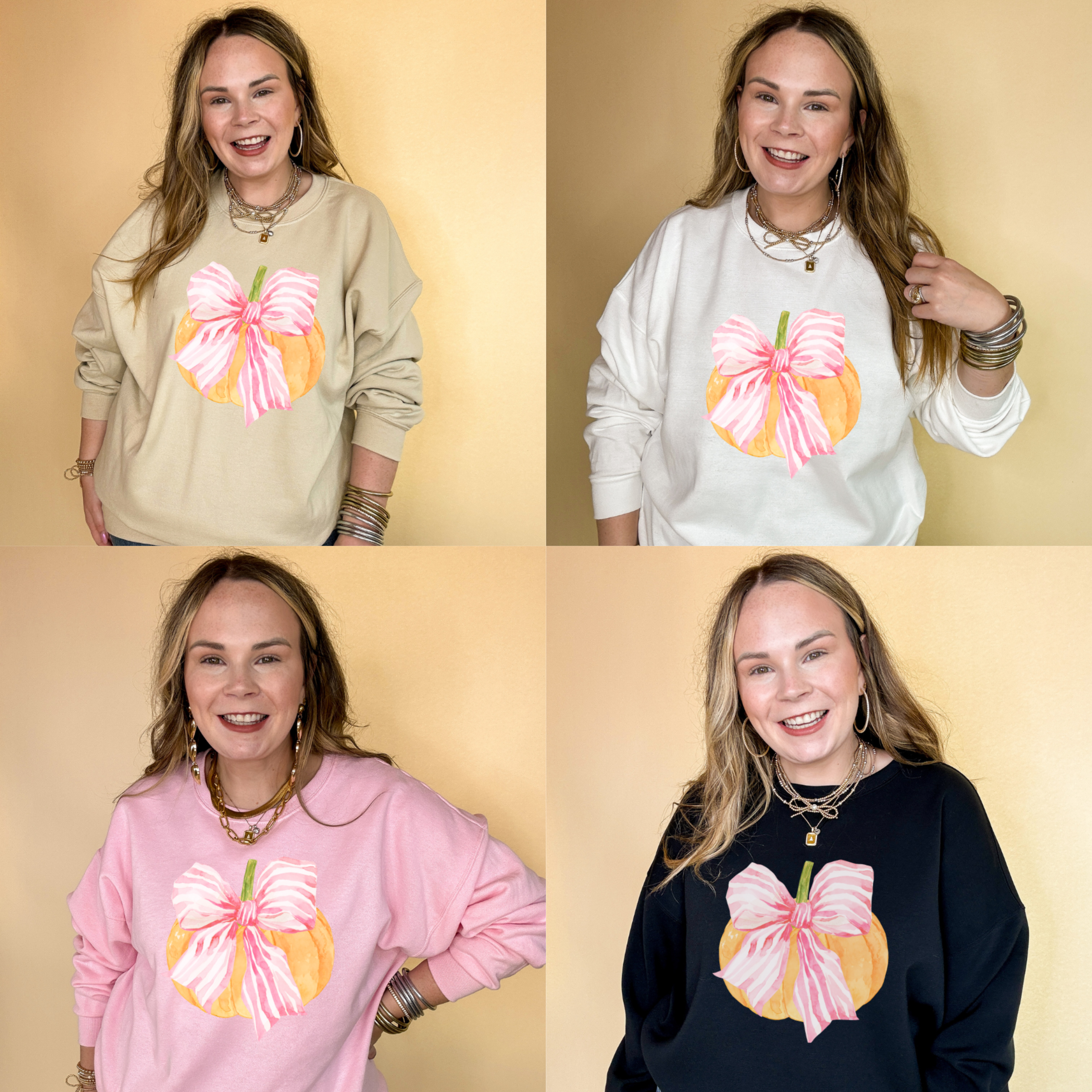 Online Exclusive |  Bow-tastic Orange Pumpkin with Giant Pink Bow Graphic Sweatshirt in Multiple Color Options