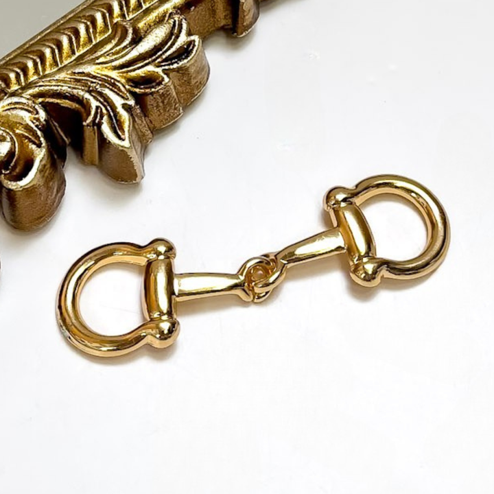 Bridle and Brass Snaffle Bit Scarf Slide Charm Accessory in Gold Tone