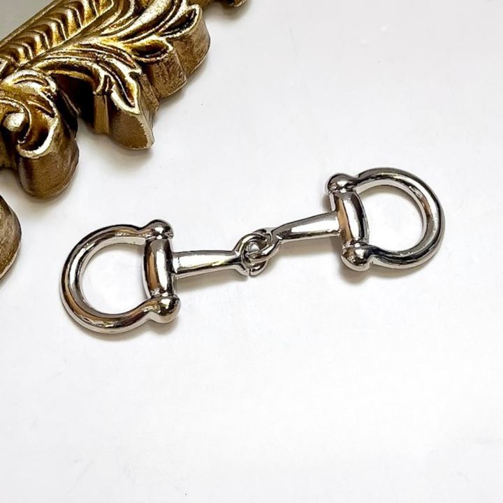 Bridle and Brass Snaffle Bit Scarf Slide Charm Accessory in Silver Tone