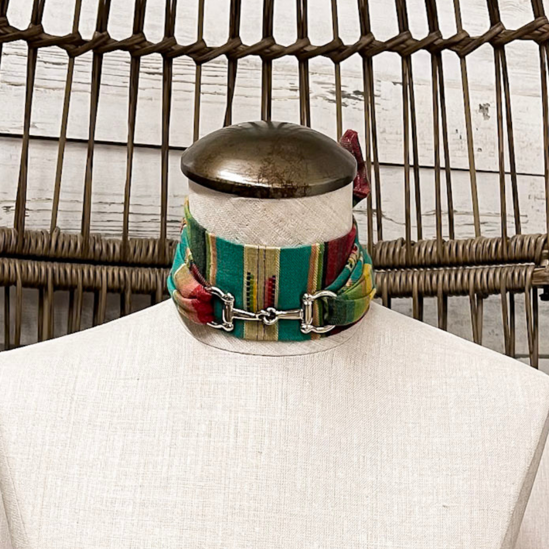 Bridle and Brass Snaffle Bit Scarf Slide Charm Accessory in Silver Tone