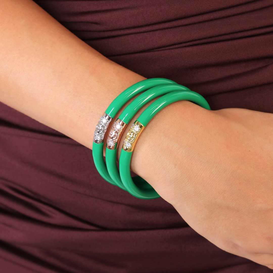 BuDhaGirl | Set of Three | Three Kings All Weather Bangles in Kelly Green