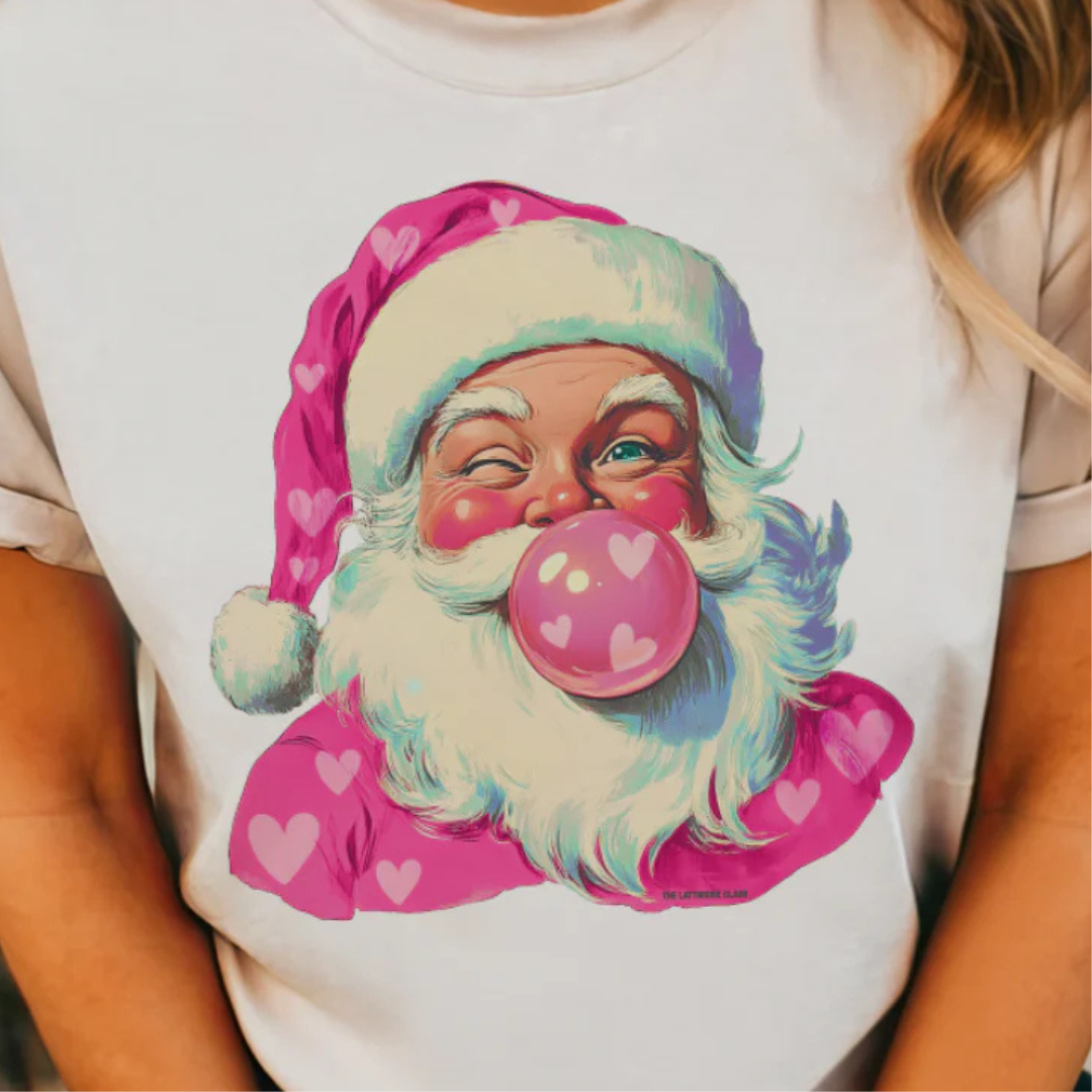 Online Exclusive | Bubblegum Heart Santa Graphic Tee in Cream