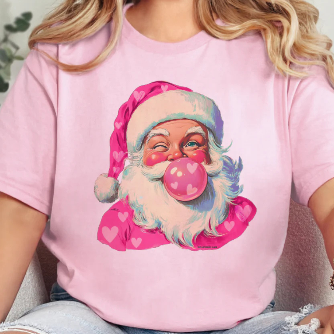 Online Exclusive | Bubblegum Heart Santa Graphic Tee in Pink