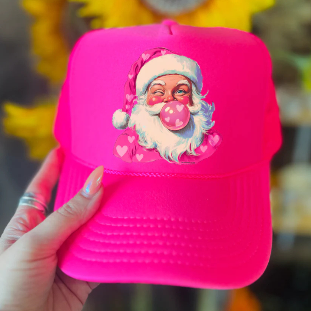 Online Exclusive | Bubblegum Heart Santa Trucker Cap in Hot Pink