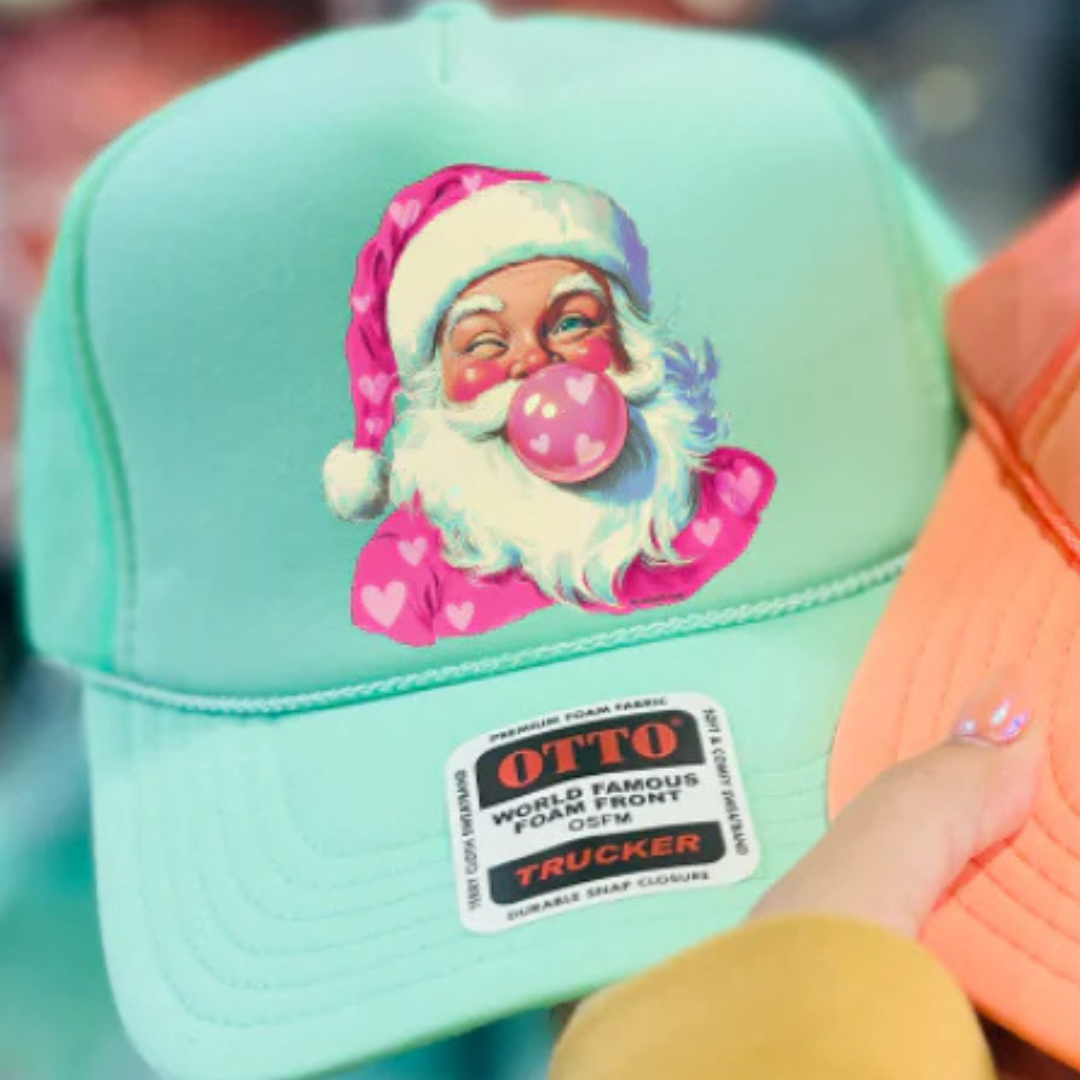 Online Exclusive | Bubblegum Heart Santa Trucker Cap in Seafoam Green