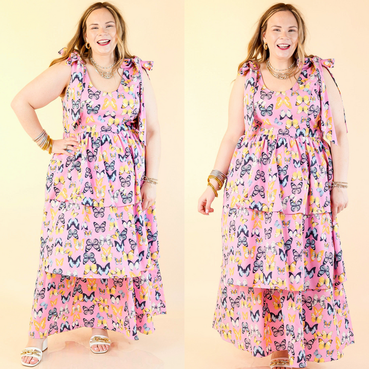 Featuring chic tie details at the shoulder straps. Crafted from a lightweight fabric ideal for spring and summer. Sizes small to XL.