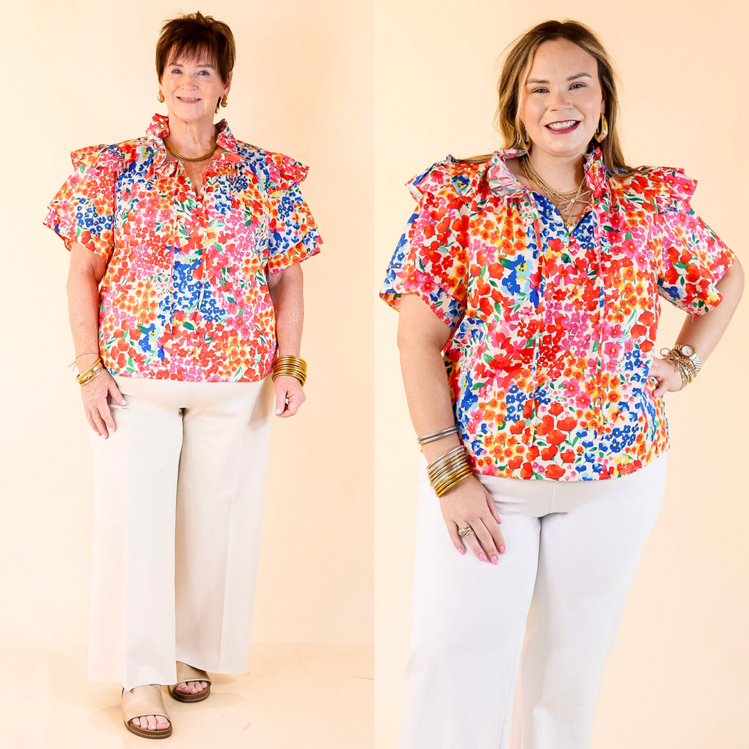 Introducing the "Shauna" top from BuddyLove. With its loose-fitting silhouette and delicate ruffle shoulder details, "Shauna" embodies laid-back chic with a touch of feminine flair. This top features adjustable neckties that allow you to customize the neckline to suit your preference.