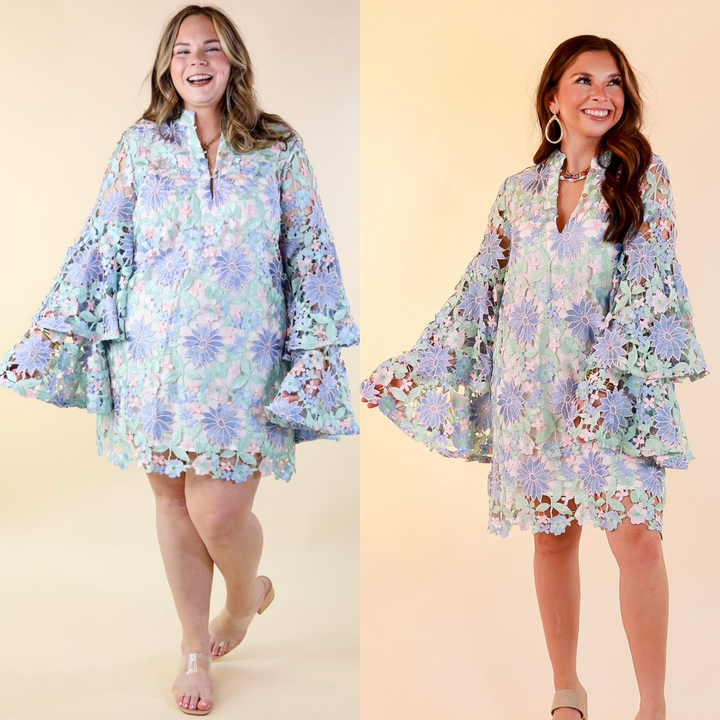 BuddyLove | Gayle Long Sleeve Mini Dress in Bellflower (Blue, Mint Green and Pink)