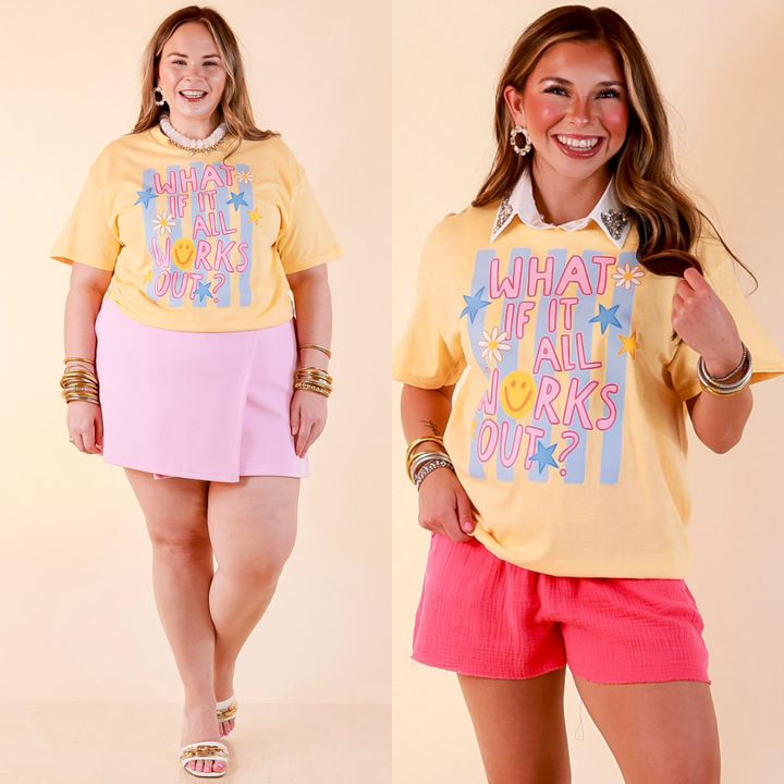 But God... "What If It All Works Out?" Faith Printed Short Sleeve Graphic Tee in Butter Yellow