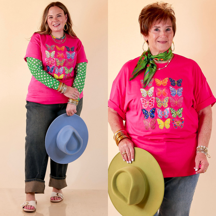 Butterfly Season Multi Print Butterflies Short Sleeve Graphic Tee in Hot Pink