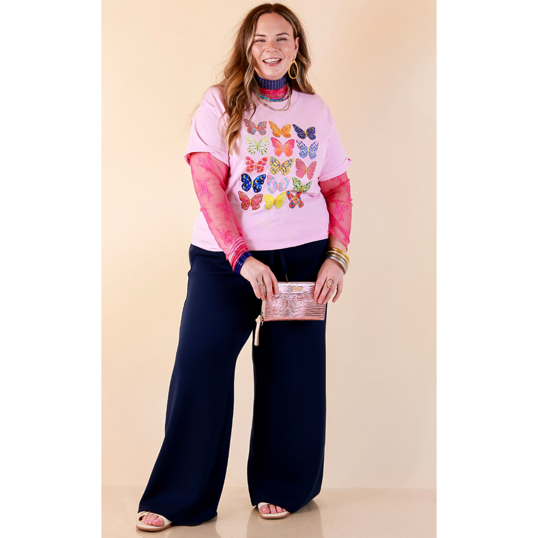 Butterfly Season Multi Print Butterflies Short Sleeve Graphic Tee in Light Pink