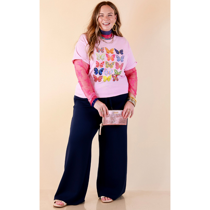 Butterfly Season Multi Print Butterflies Short Sleeve Graphic Tee in Light Pink