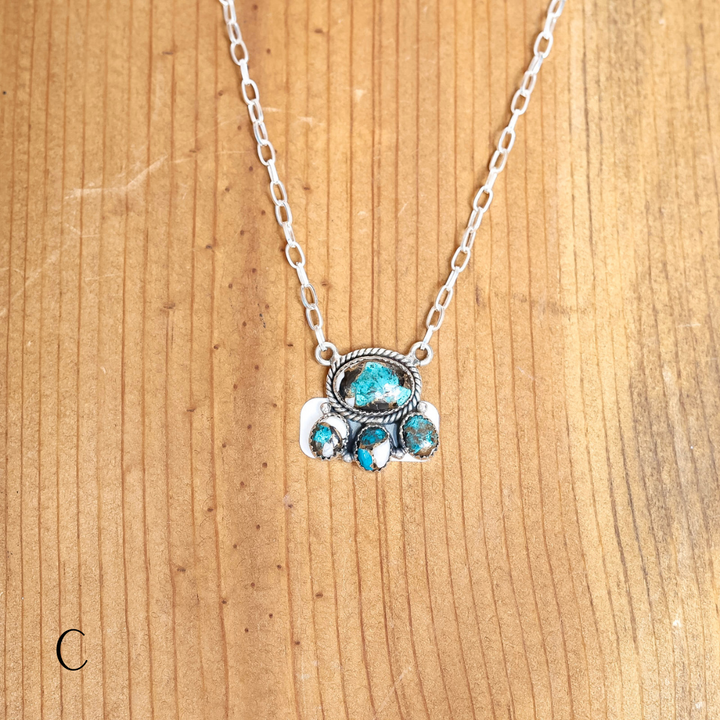 Navajo | Four Stone Buffalo White and Turquoise Pendant Necklace