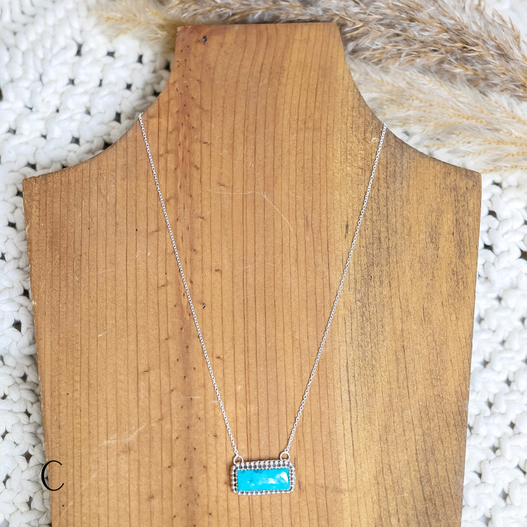 Navajo | Handmade Sterling Silver Turquoise Bar Pendant Necklaces