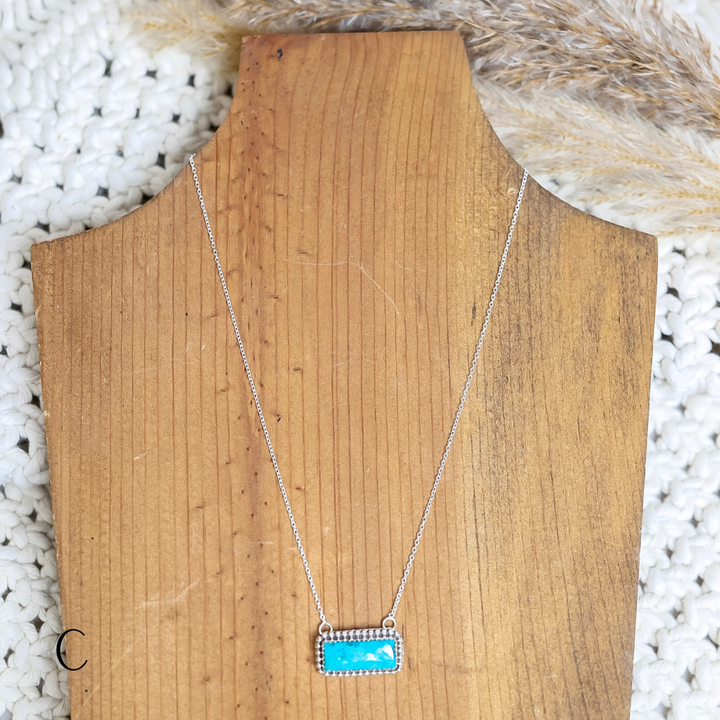 Navajo | Handmade Sterling Silver Turquoise Bar Pendant Necklaces
