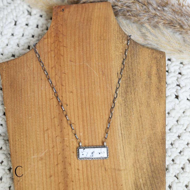 Johnny Dixon | Handmade Sterling Silver White Buffalo Bar Pendant Necklaces