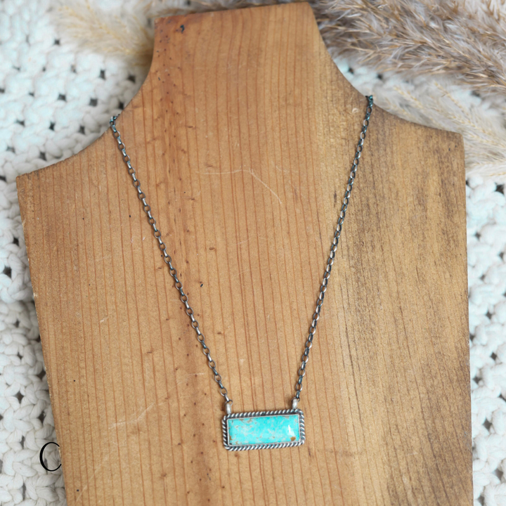 Navajo | Navajo Handmade Sterling Silver Chain Necklace Turquoise Bar Pendant