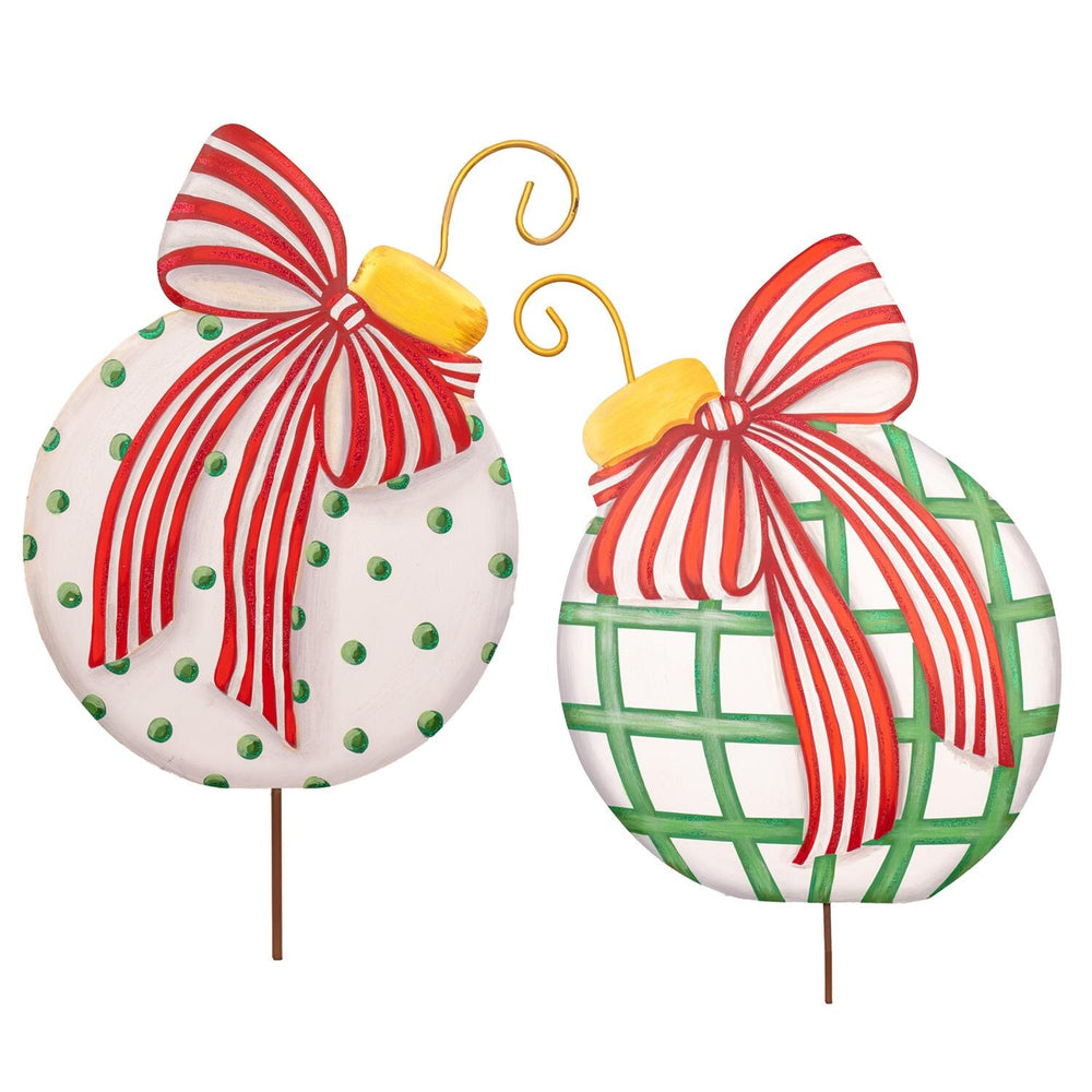 The Round Top Collection | Modern Red, White & Green Ornaments Set of 2