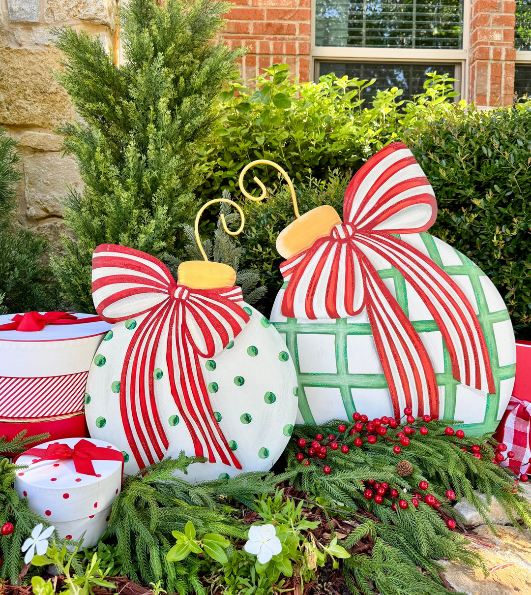 The Round Top Collection | Modern Red, White &amp; Green Ornaments Set of 2