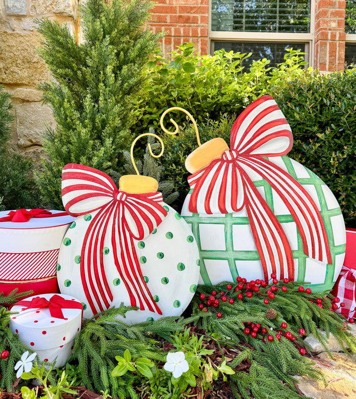 The Round Top Collection | Modern Red, White &amp; Green Ornaments Set of 2