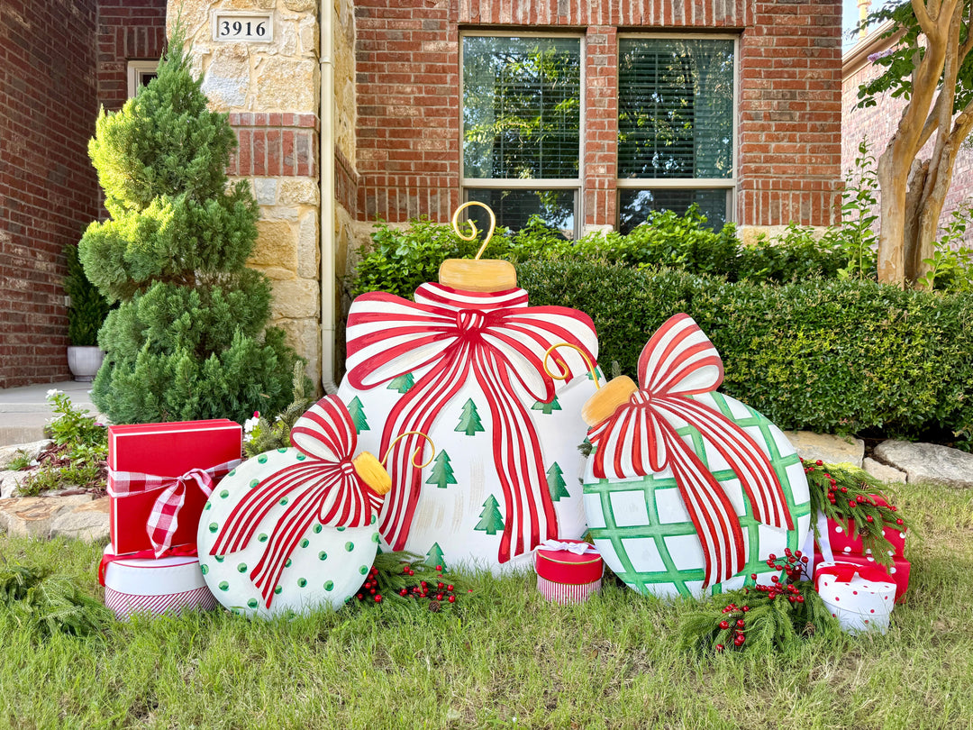The Round Top Collection | Modern Red, White &amp; Green Ornaments Set of 2