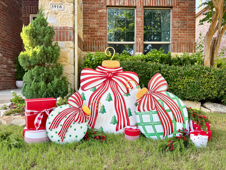 The Round Top Collection | Modern Red, White &amp; Green Ornaments Set of 2