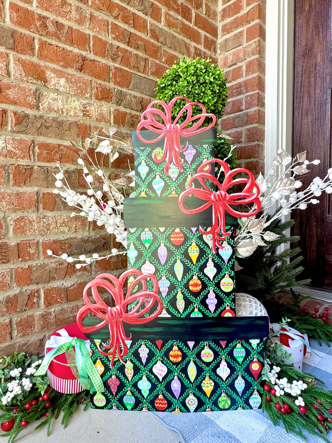 The Round Top Collection | Merry &amp; Bright Gift Stack Wrapped in Ornament Paper