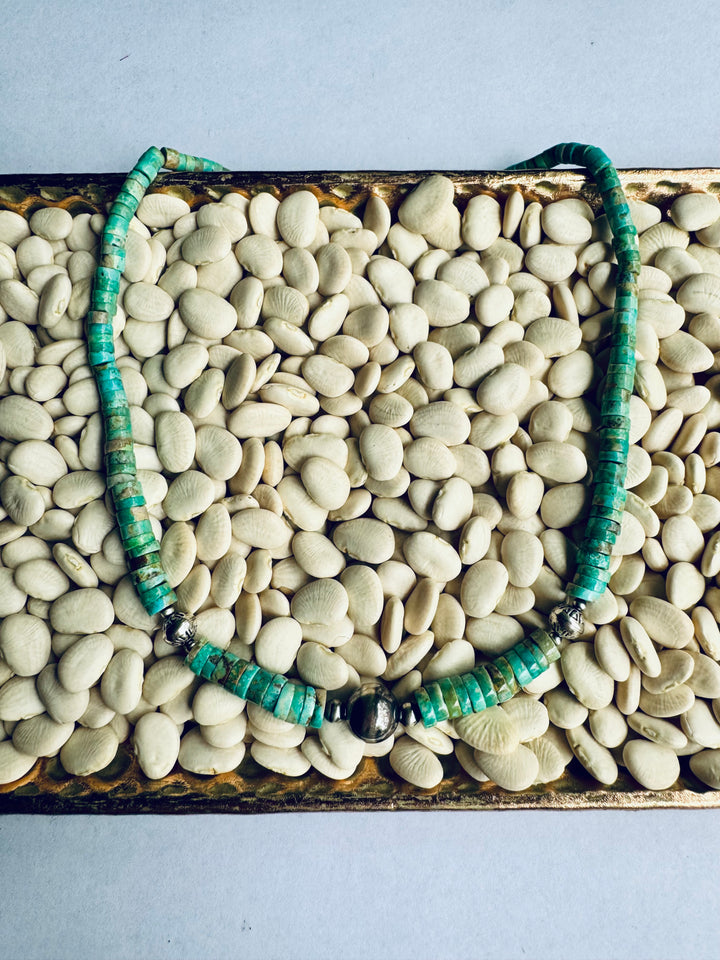 Desert Sky Kingman Turquoise Necklace with Navajo Pearls - Green Tones