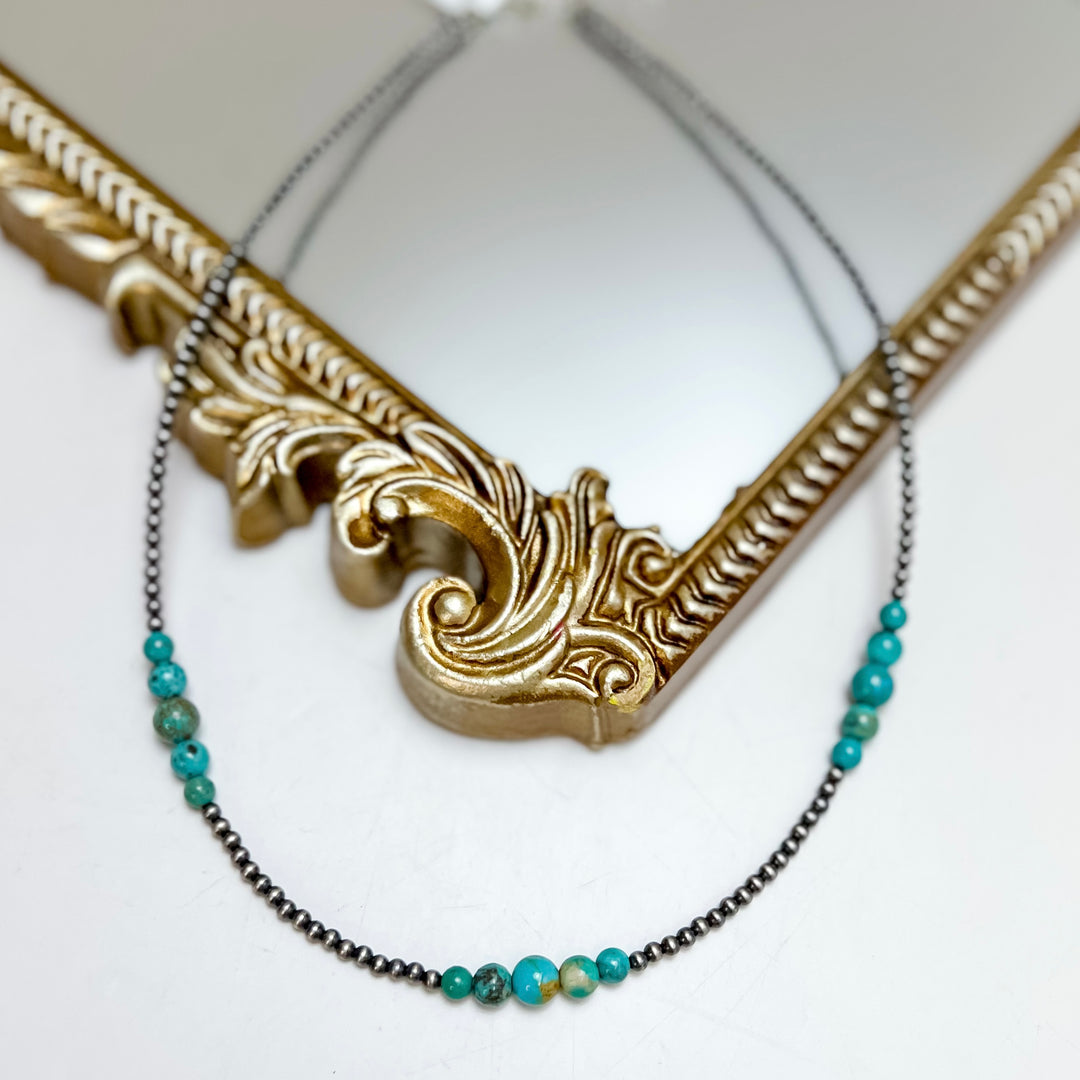 18" Cloud Mountain Turquoise and Navajo Pearl Hand Strung Necklace