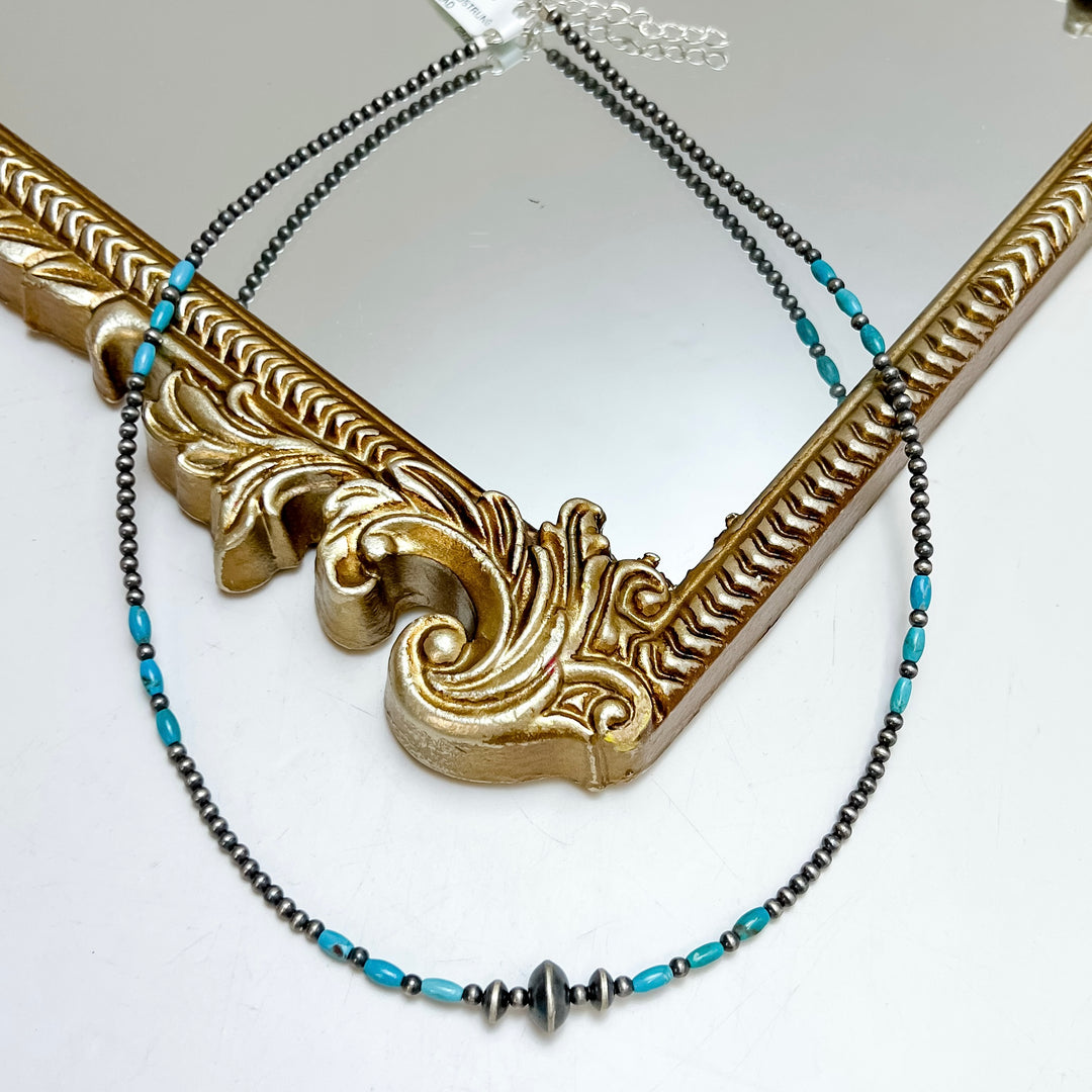18" Red Skin Turquoise and Navajo Pearl Hand Strung Necklace with Saucer Center Bead