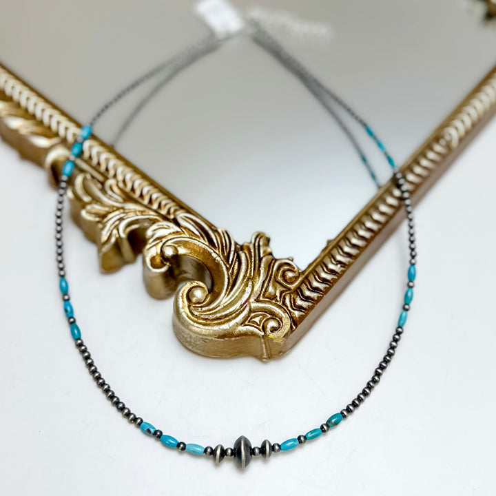18" Red Skin Turquoise and Navajo Pearl Hand Strung Necklace with Saucer Center Bead