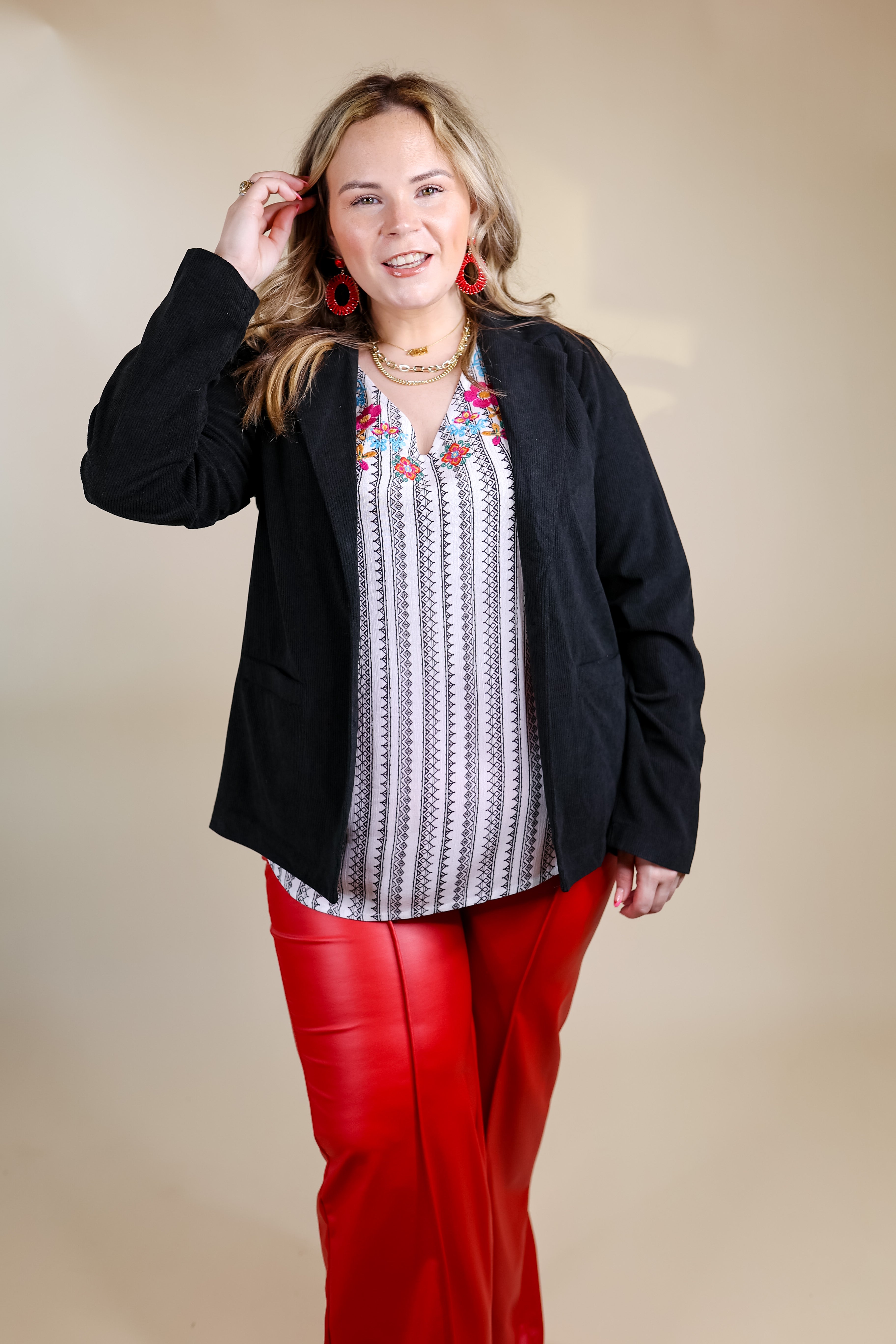 New York Groove Corduroy Blazer in Black - Giddy Up Glamour Boutique