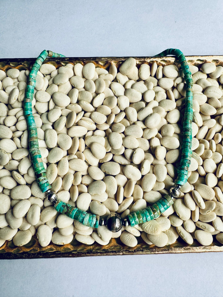 Desert Sky Kingman Turquoise Necklace with Navajo Pearls - Green Tones