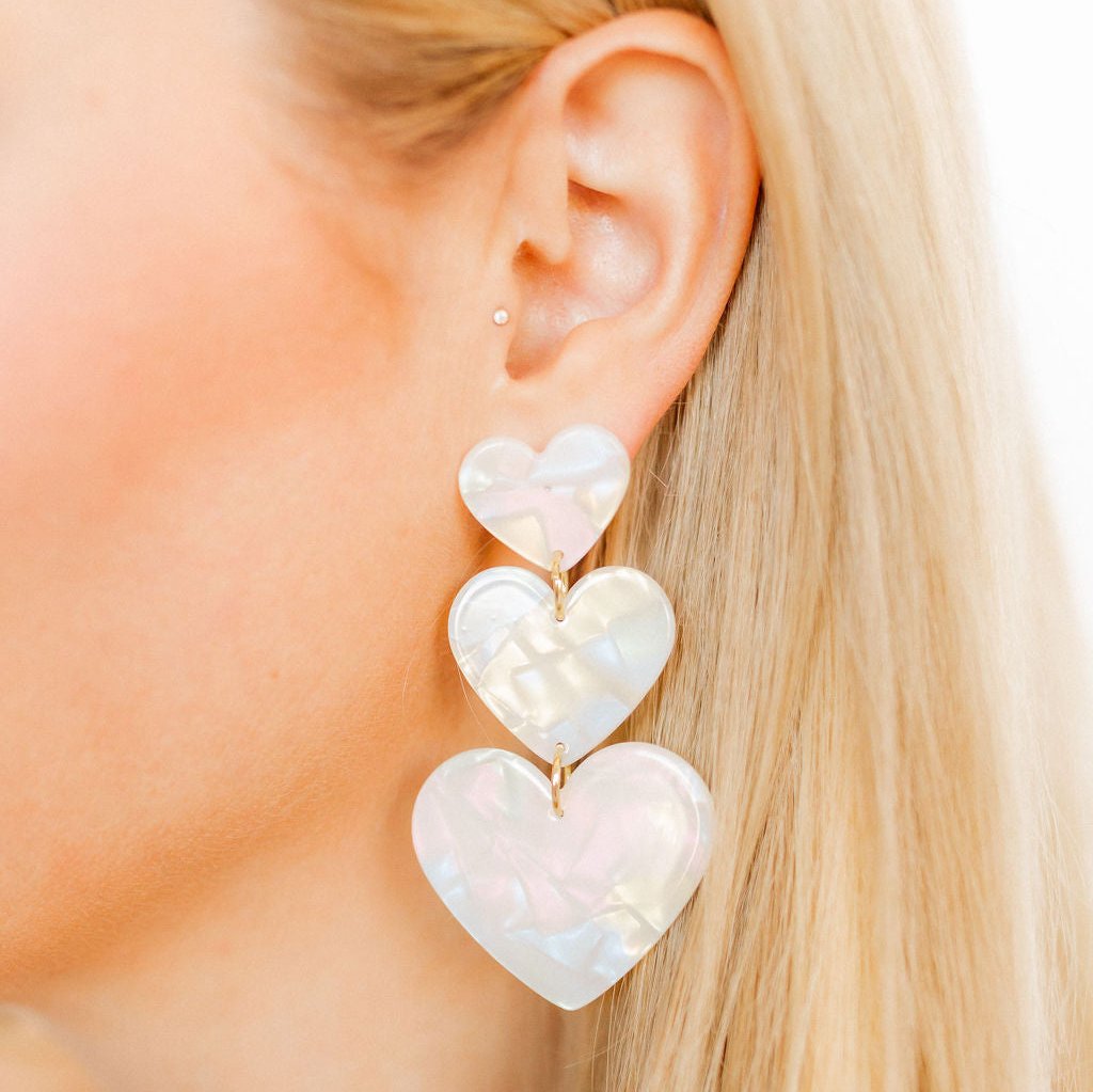 Linny Co | Penny Heart Drop Earrings in Clear Iridescent