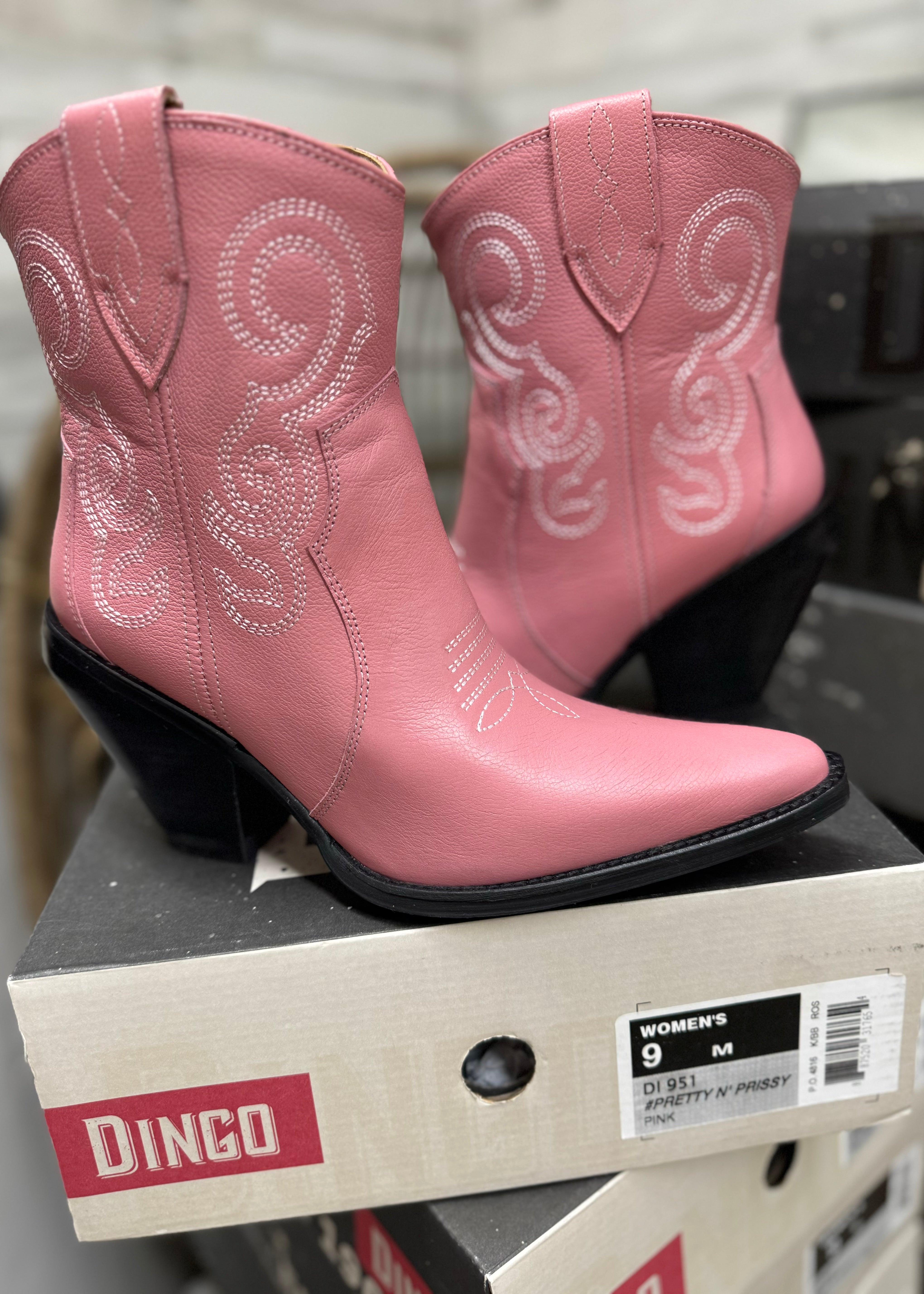 Model Boots Size 9 | Dingo | Pretty N Prissy Leather Bootie in Pink  *DISCONTINUED* - Giddy Up Glamour Boutique