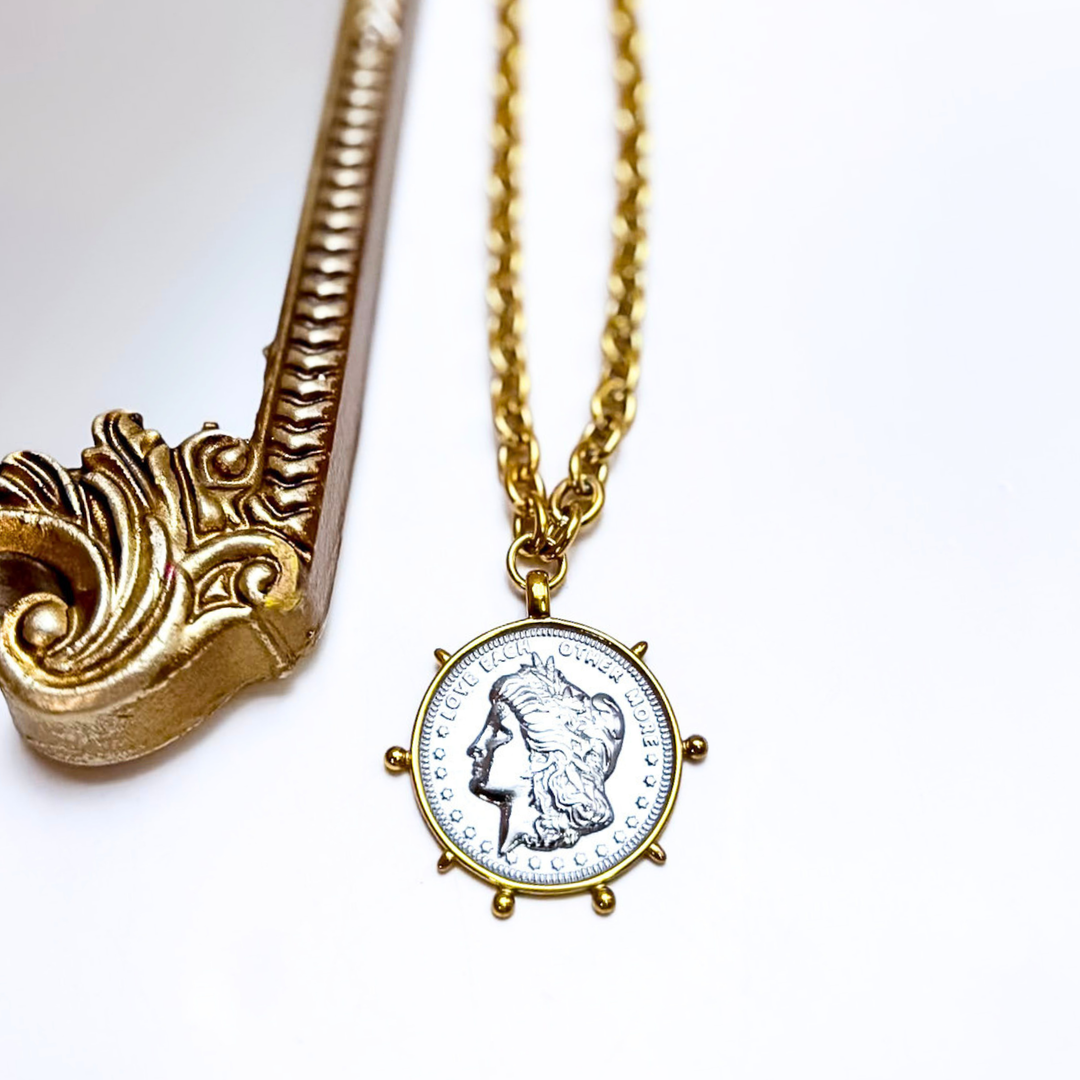CHANSUTT PEARLS | Love Each Other More Coin Two Tone Short Chain Necklace in Gold and Silver