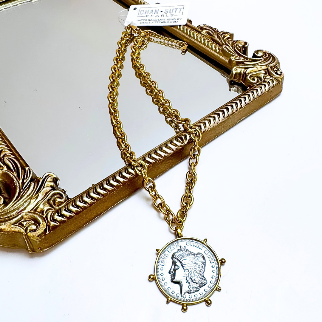 CHANSUTT PEARLS | Love Each Other More Coin Two Tone Short Chain Necklace in Gold and Silver