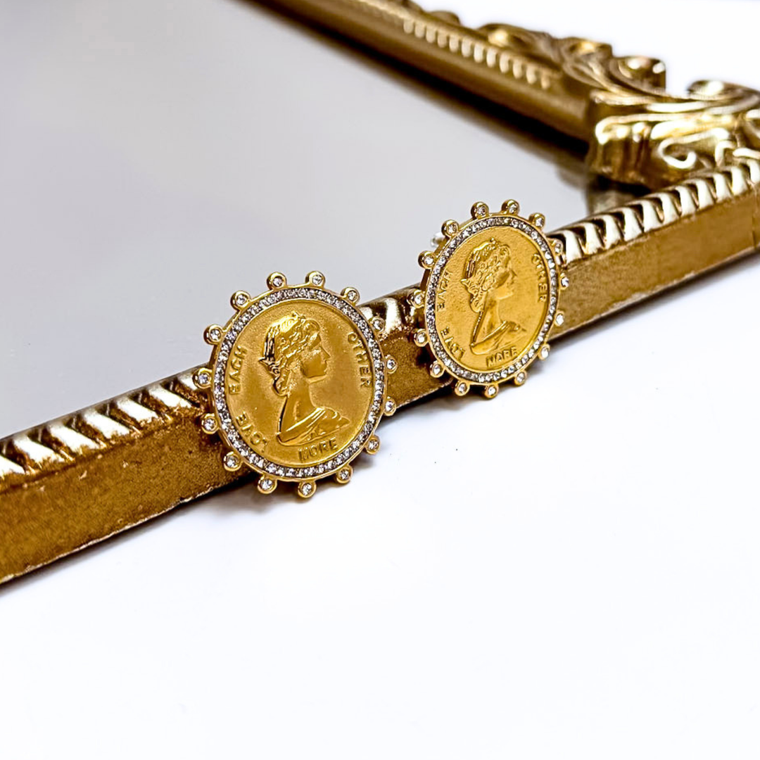 CHANSUTT PEARLS | Love Each Other More Large Coin Earrings with Crystal Detailing in Gold