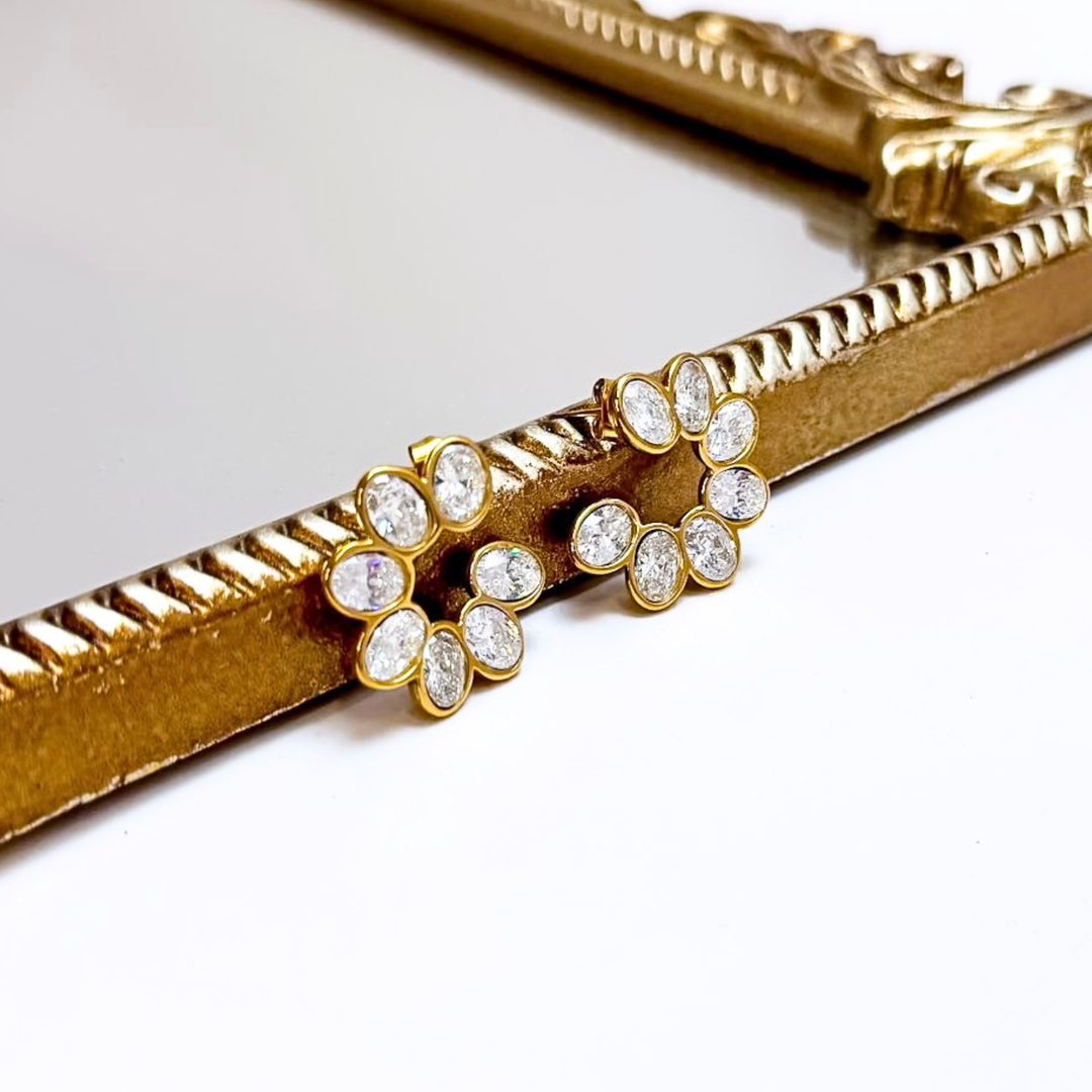CHANSUTT PEARLS | Serena Oval Crystal Semi Circle Earrings in Gold