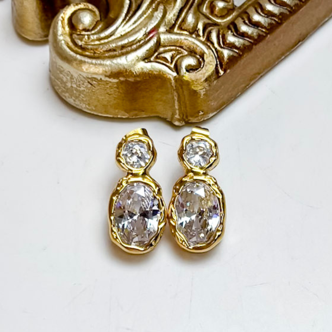 CHANSUTT PEARLS | Serenity Double Stone Crystal Drop Earrings in Gold