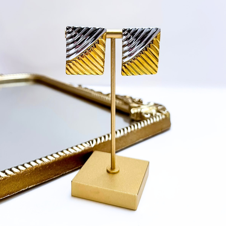 CHANSUTT PEARLS | Victoria Two Tone Rectangle Earrings in Gold and Silver