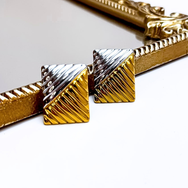 CHANSUTT PEARLS | Victoria Two Tone Rectangle Earrings in Gold and Silver