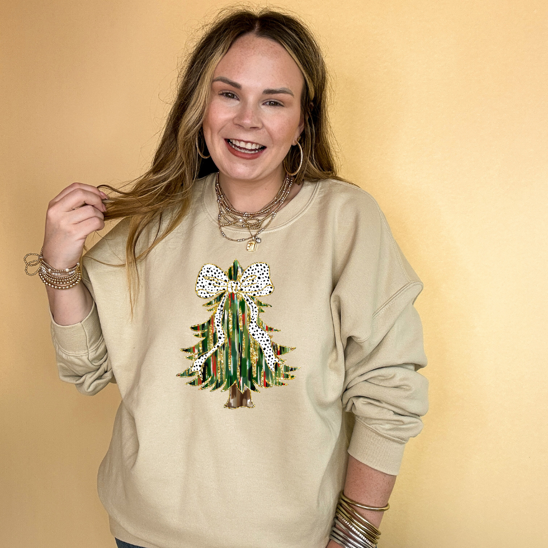 Online Exclusive | Christmas Tree Watercolor and Gold Accents Graphic Sweatshirt in Multiple Color Options