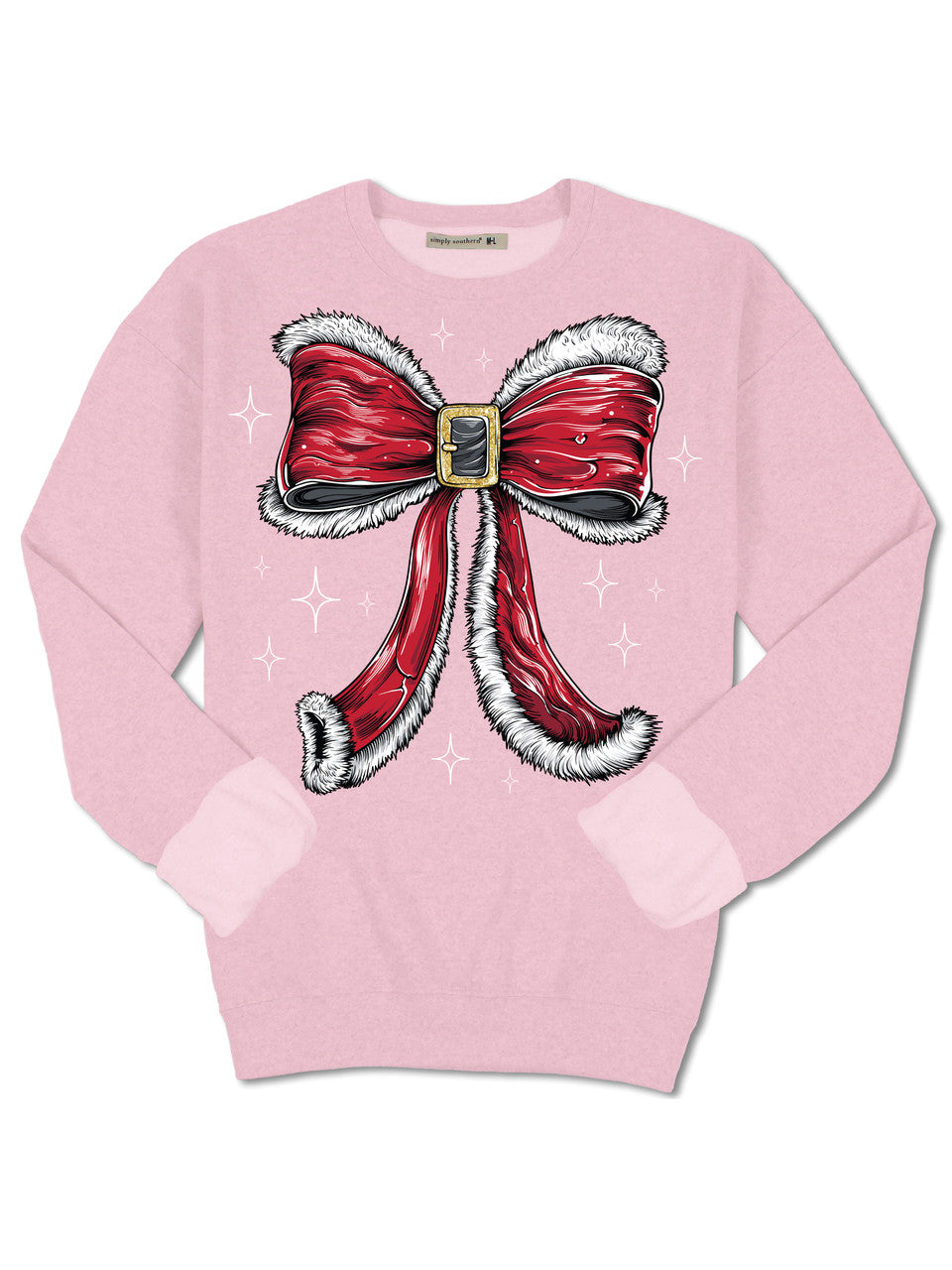 Simply Southern | Wrapped in Joy Santa's Suit Bow Graphic Crewneck Sweatshirt in Tutu Pink