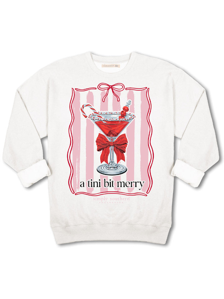 Simply Southern | A Tini Bit Merry Martini Christmas Graphic Crewneck Sweatshirt in White