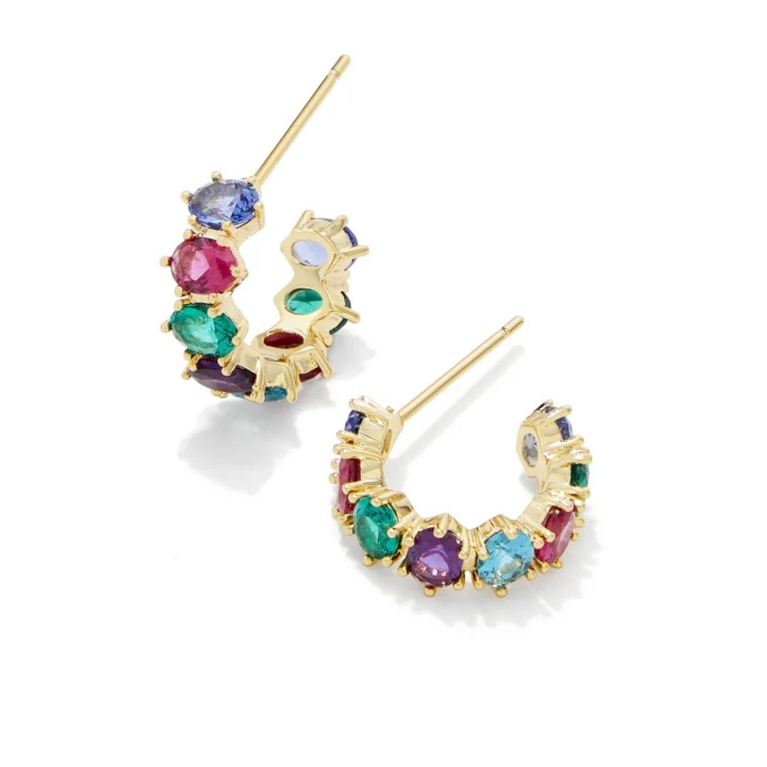 These Cailin Gold Crystal Huggie Earrings in Multi Mix by Kendra Scott are pictured on a white background.