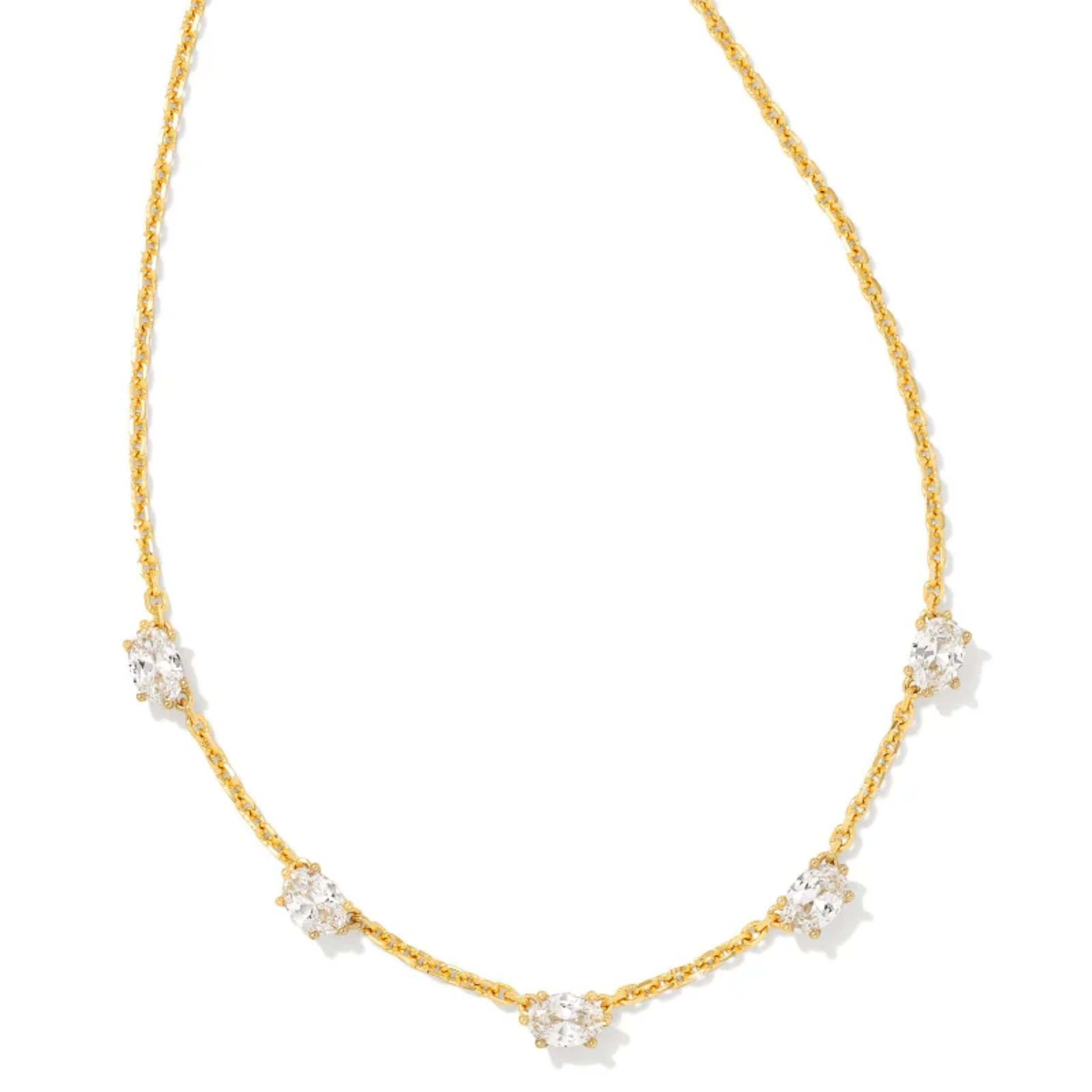 This Cailin Gold Crystal Strand Necklace in Metal White by Kendra Scott is pictured on a white background.