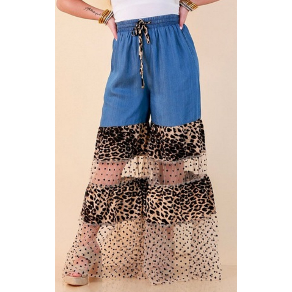 Call of the Wild tiered wide leg pants in blue