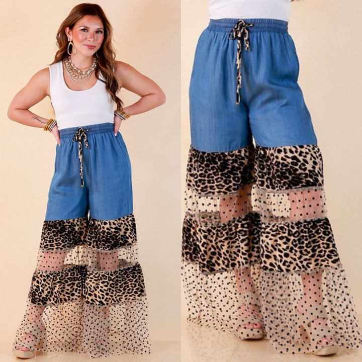Call of the Wild tiered wide leg pants in blue